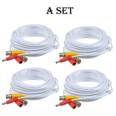 4x 65ft BNC Video Power Cable Wire Cord Connector for CCTV Security Camera White