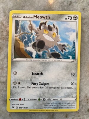 Pokemon TCG Galarian Meowth Card Vivid Voltage 112/185 NM | eBay