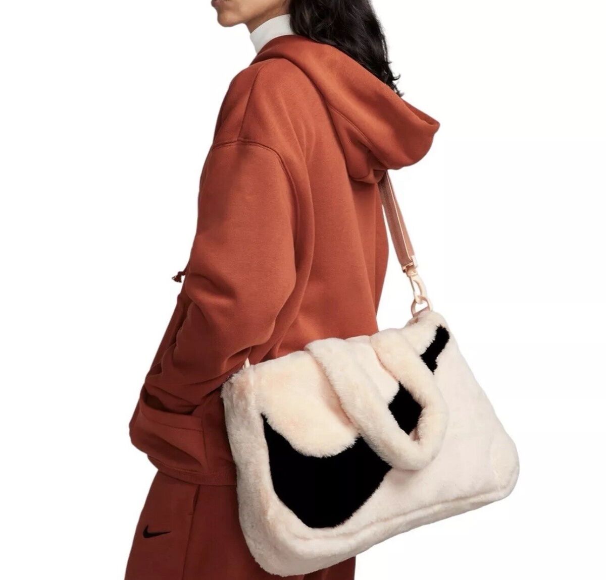 NIKE Tote Crossbody Bag 10L Faux Fur Plush Light Pink Black NIKE Tote Crossbody Bag 10L Faux Fur Plush Light Pink Black