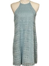 LOFT Aqua Blue Sleeveless High Neck Mosaic Lace Boho Mini Dress Women’s Size 0