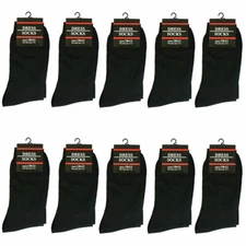 3-12 Pairs Men Solid Black Crew Dress Socks Casual Formal Cotton Size 10-13