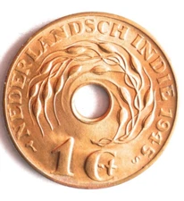 1945 DUTCH EAST INDIES CENT - AU/UNC RED - Excellent Coin - FREE SHIP - Bin #201