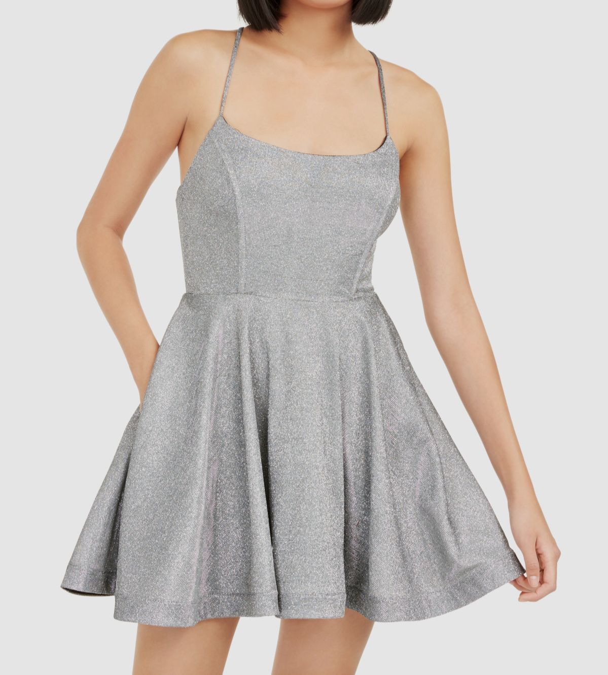 $59 Speechless Women's Juniors' Silver Glitter Spaghetti Strap Mini Dress US 7