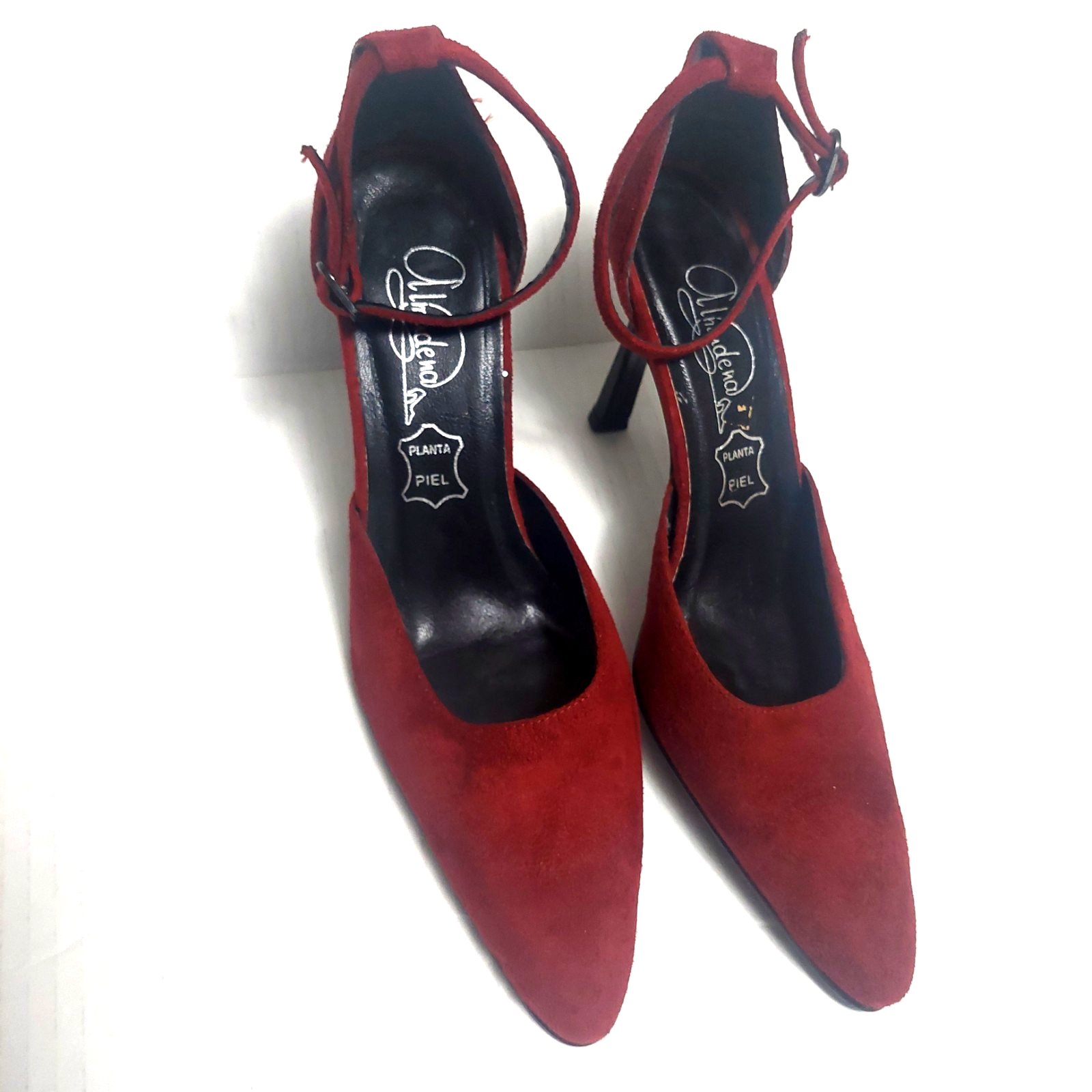 Burgundy Faux Suede Womens Stiletto Heels with Ankle Strap Size US 8.5/39