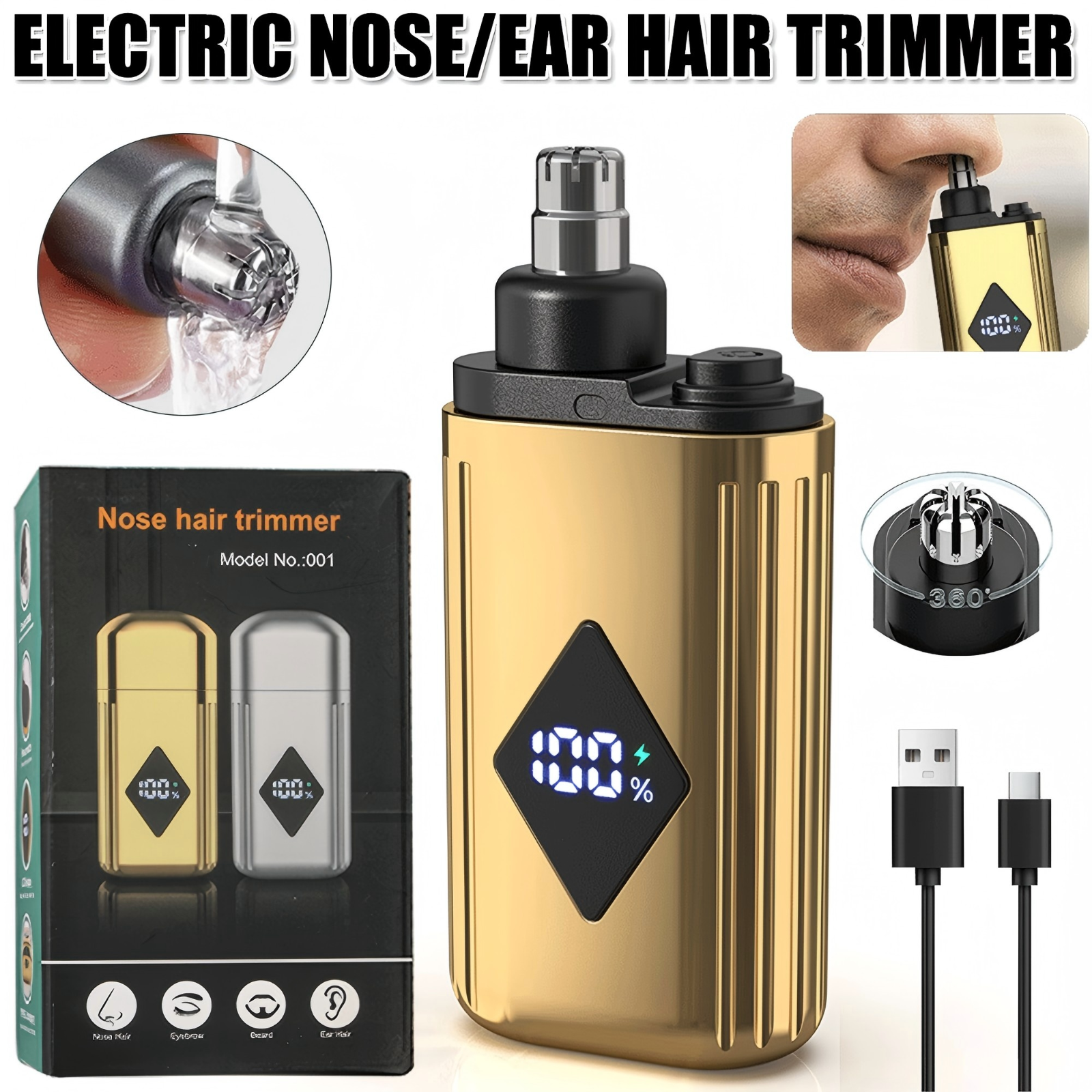 2IN1 Nose Ear Hair Trimmer For Men Women Rechargeable Electric Nose Hair Shaver