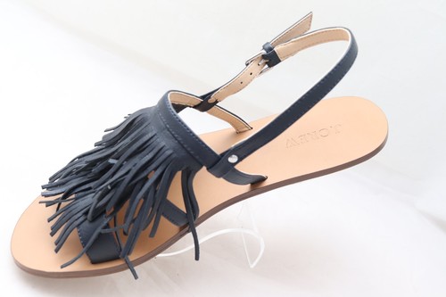 Sandali J Crew donna 8,5 blu navy pelle cinturino frange scarpe basse slingback - Foto 4 di 11