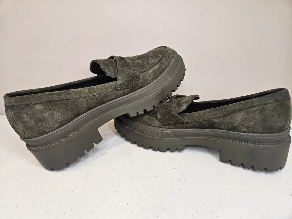 PATINA Zoe Chunky Loafer Olive Green Suede Leather Shoes Women US NEW  Portland