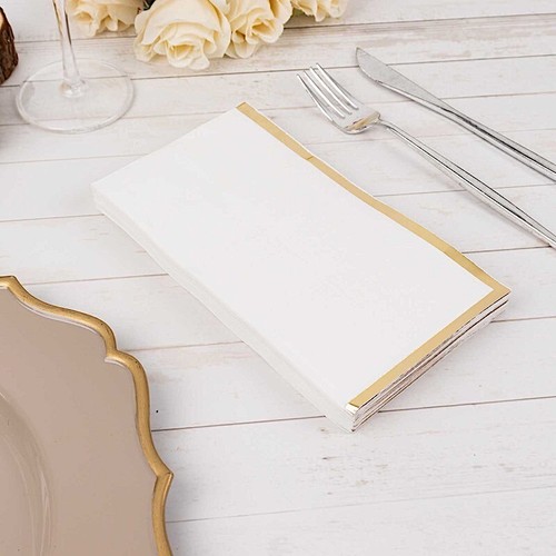 WHITE 50 Soft 2 Ply Dinner Paper NAPKINS Foil Edge Party Events Home Decorations - Picture 2 of 8