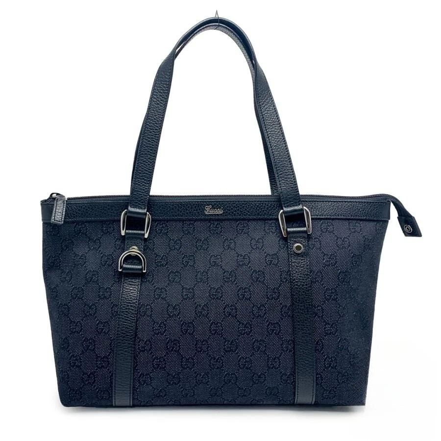Sac fourre tout Gucci authentique noir denim motif GG toile femme mode accessoires