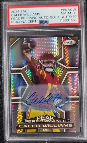 2024 Sage Caleb Williams Peak Performance GOLD /10 AUTO Graded PSA 8 RC BEARS