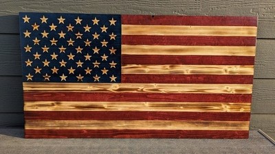 New Beautiful Distressed Wooden American Flag Burned Personalized Gift Handmade