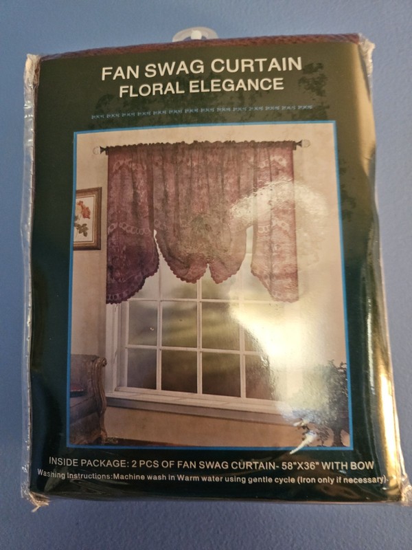 Sheer Floral Elegance Swag Curtain Set, Burgundy 58 x 36, Polyester