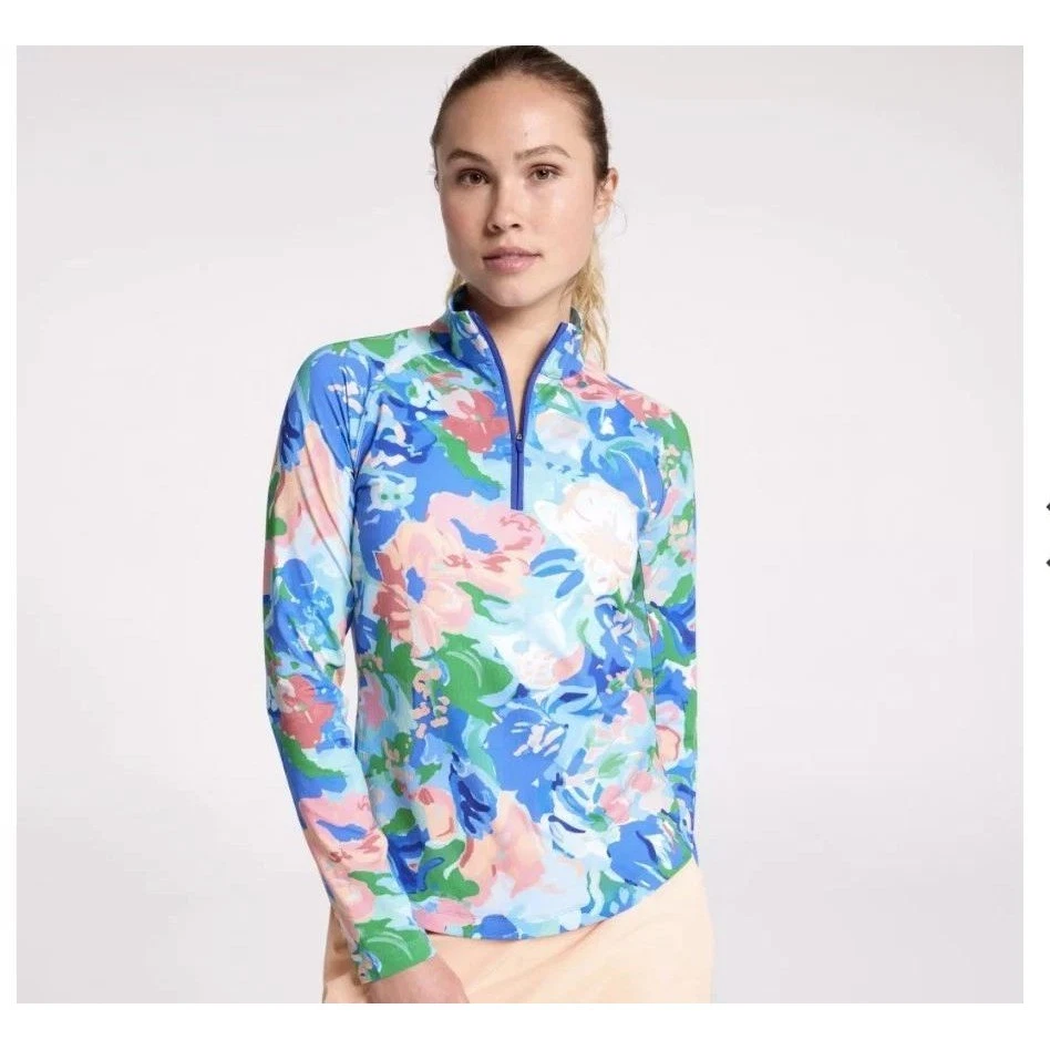 Walter Hagen Mens XL Suncover UPF 50+ 1/4 Zip Pullover Blue Floral WGH11490P NWT