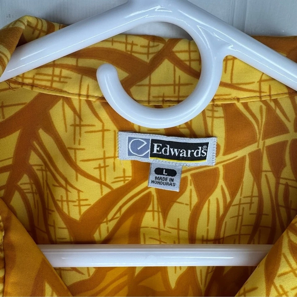 Camisa tropical masculina Edward’s laranja amarela grandes folhas de palma botão para cima havaiana - Imagem 2 de 4