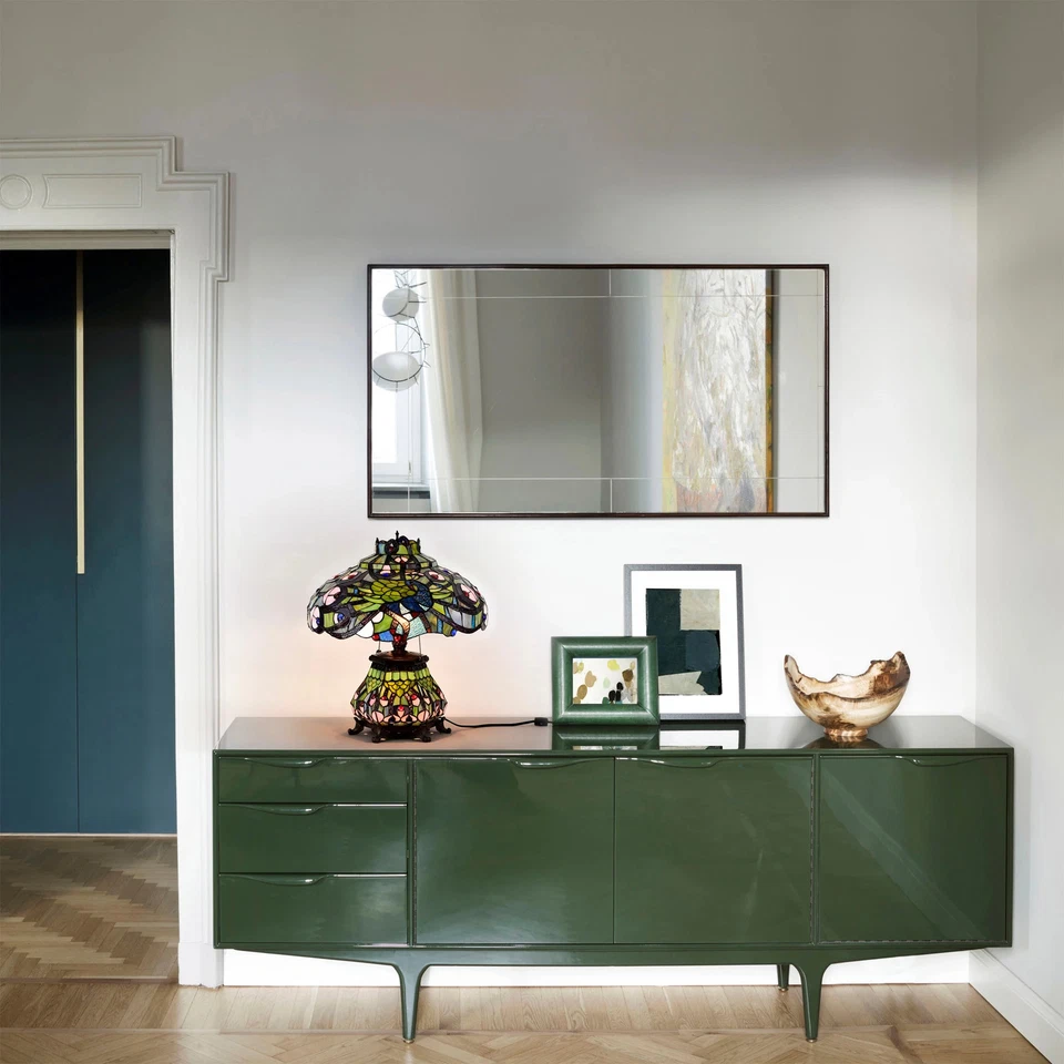 Lámpara de mesa estilo pavo real Tiffany blanca Foto 3 de 4