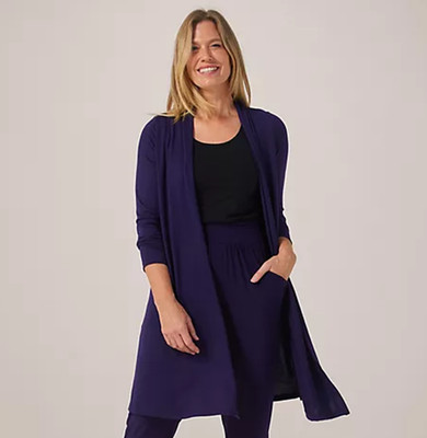 Kim & Co Größe Medium Staubtuch Soft Touch Langarm Seitenschlitz Deep Purple Neu bx4