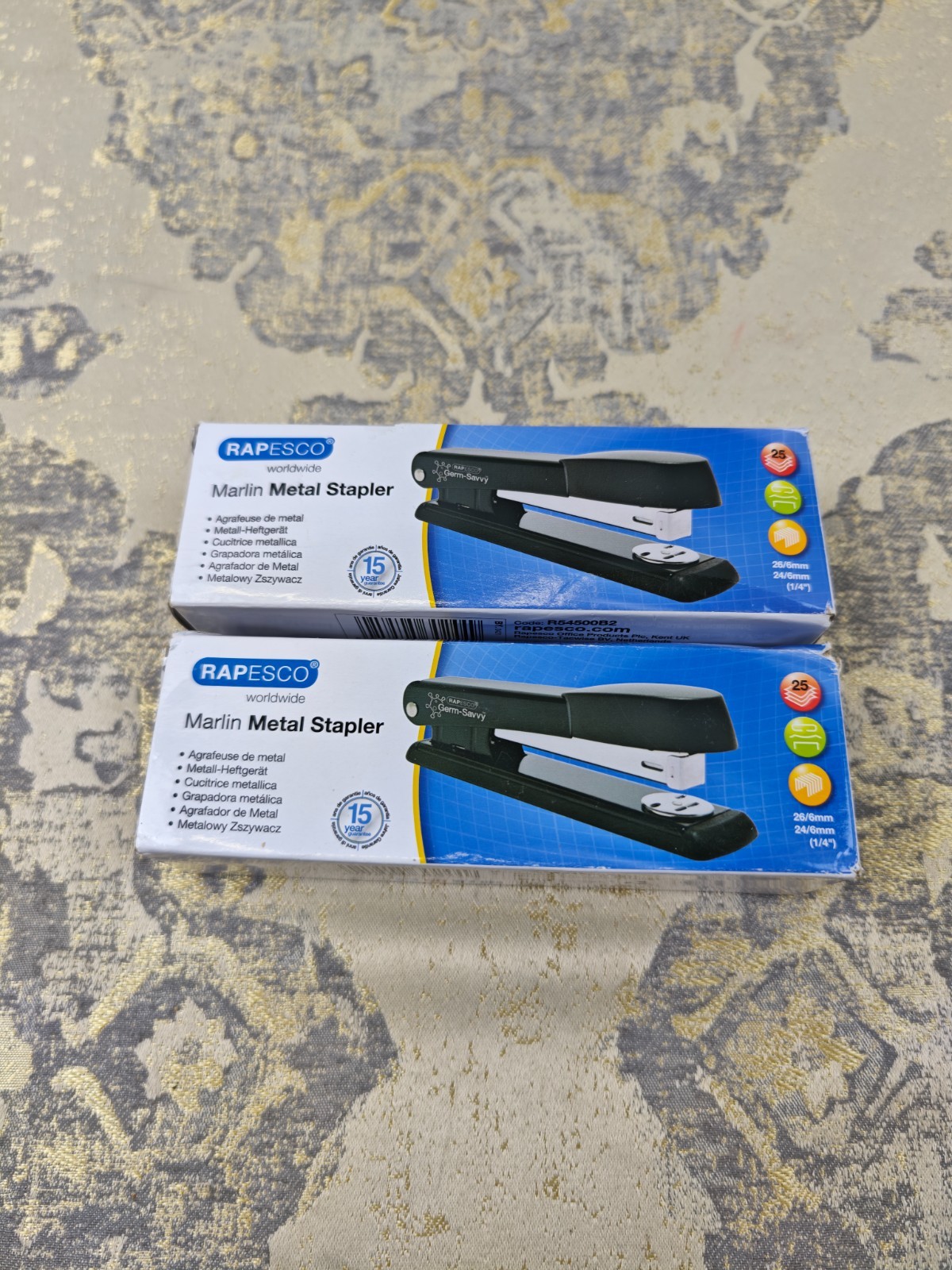 2x Rapesco R54500B2 Germ-Savvy Antibacterial, Marlin Full Strip Metal Stapler