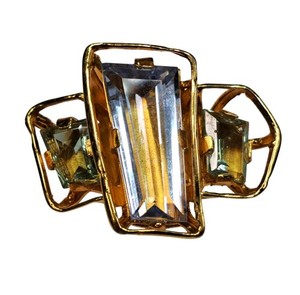 Alexis Bittar High End Designer Gold Tone Crystal Costume Statement Ring