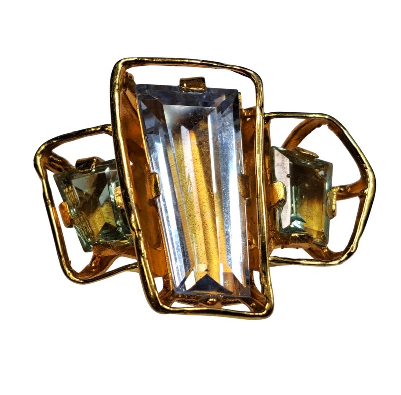 Alexis Bittar High End Designer Gold Tone Crystal Costume Statement Ring