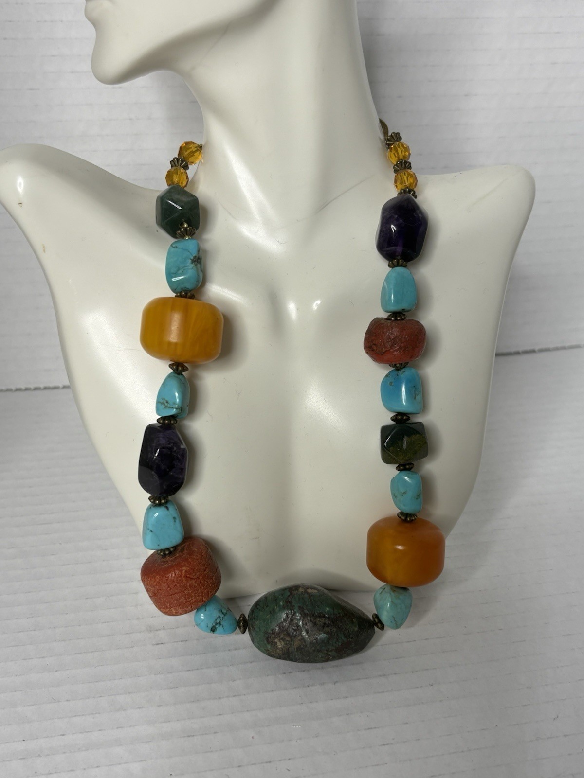 vintage Multi stone Statement necklace Chunky Tri… - image 13