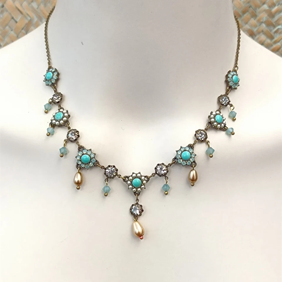 Collar Araña Michal Negrin Azul Hielo Aqua Romántico Renacimiento Victoriano De Colección Foto 2 de 4