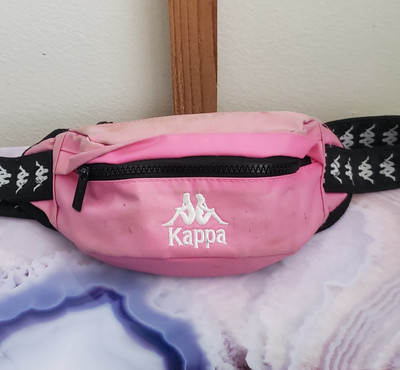 KAPPA Band Shoulder Belt Bag Size Small Pink Fanny Pack Black Adjustable Strap