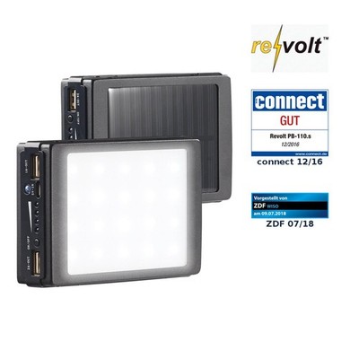 revolt 2in1-Solar-Powerbank mit Campingleuchte, 11.000 mAh, 20 LEDs, 240 lm