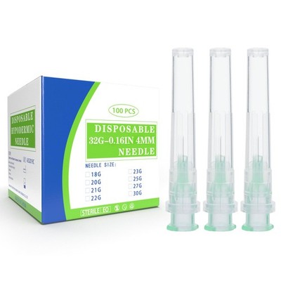 100 Pack 32 Gauge 0.16 Inch Needle 4mm with Cap, 32 Ga Disposable