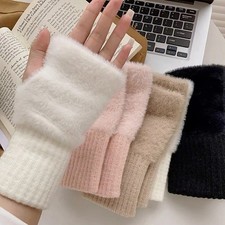 Autumn Winter Soft Mink Fleece Half Finger Gloves Women Plush Knitted Fingerless
