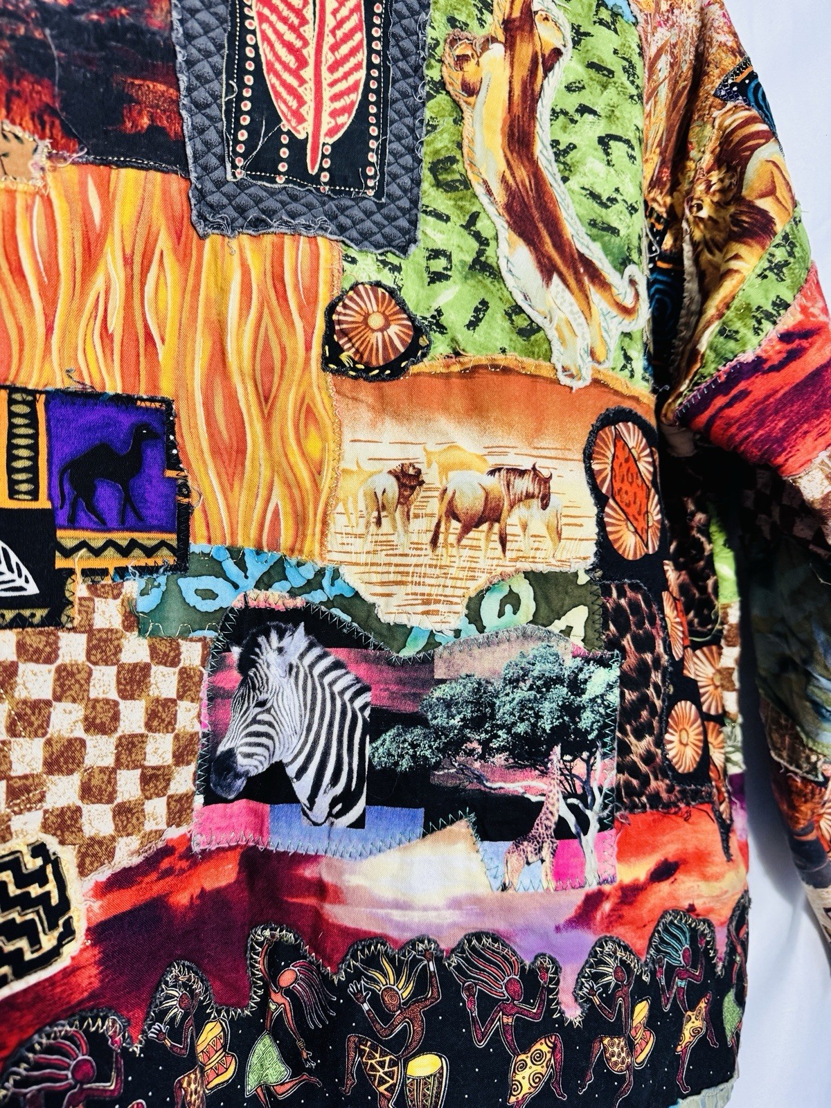 Vintage Handmade Patchwork Jacket African Motif L… - image 7