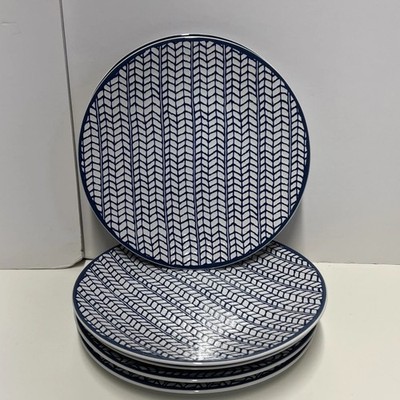 MIKASA Stoneware AVERY MEDLEY BLUE Geometric Design 8'' SALAD PLATES Set of 6
