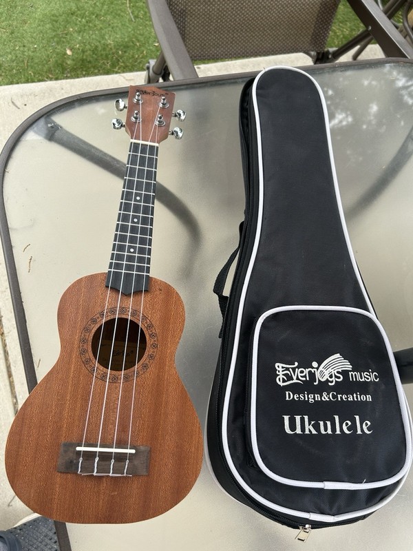 UKULELE WITH CASE. EVERJOYS MUSIC DESIGN & CREATION  PRE-OWNED /CLEAN