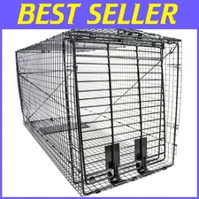 Durable 50'' Black Metal Animal Trap - Ideal for Safe Coyote and Raccoon Capture