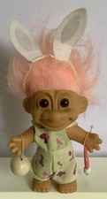VINTAGE RUSS TROLL PINK HAIR EASTER BUNNY DOLL WITH OUTFIT ACCESSORIES