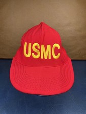 Vintage USMC Eagle Crest Made In USA Red Yellow Embroidered SnapBack Hat