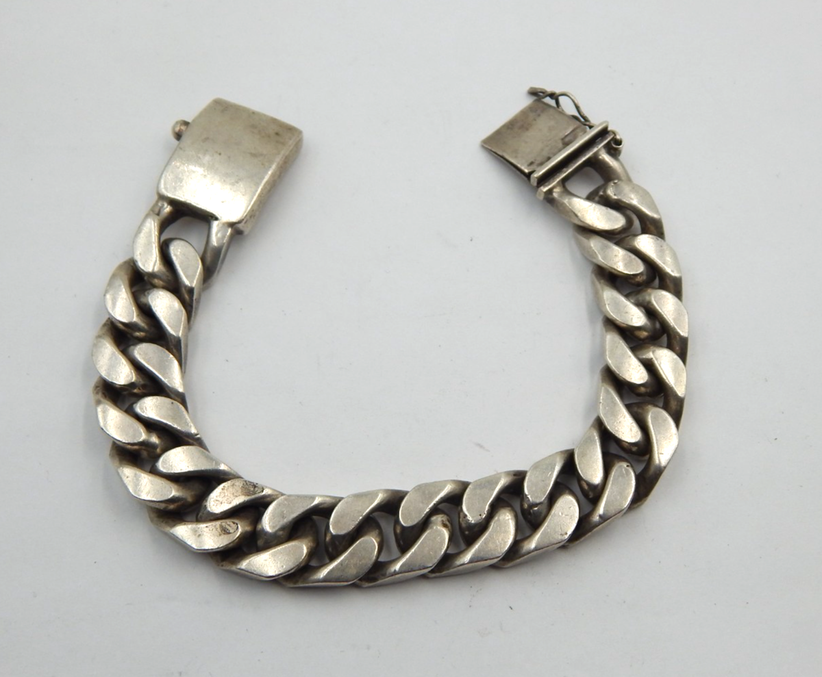 Taxco Mexico Men's Heavy Sterling Silver Curb Link Chain Bracelet
