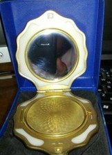 Vintage Women's Gilt USSR Silver 875 Compact Powder Box Shell Mirror Make Up