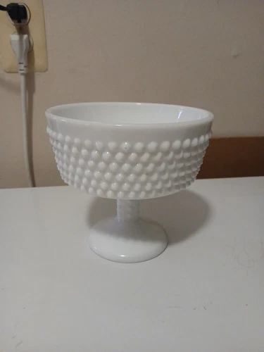 Vintage Milkglass Hobnail Pedestal Candy Dish  Approximately 6”