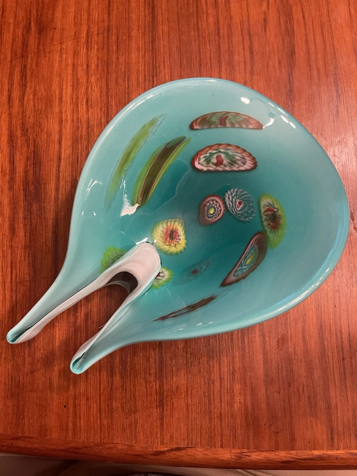 Murano Turquoise Glass Bowl with Millefiori