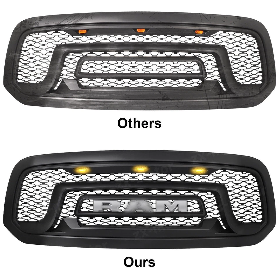 Grill for 2013-2018 Dodge Ram 1500 Front Grille Upper Bumper Mesh + Letters LED Foto 3 de 4