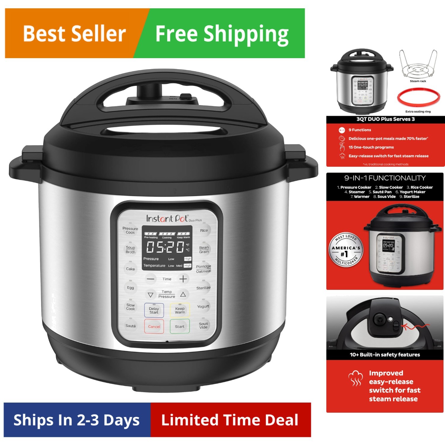 Duo Plus 9-in-1 Electric Pressure Cooker, Slow Cooker, Rice 