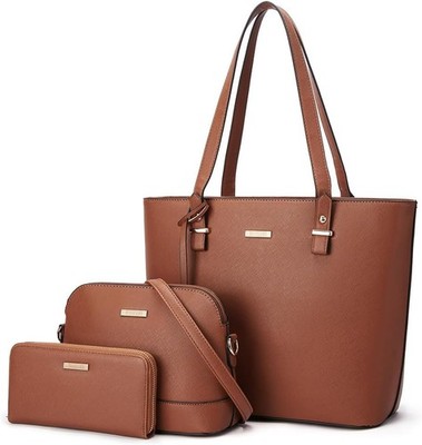 Damen Handtasche Kunstleder 3 Stück in 1, Beuteltasche Umhängetasche & Geldbeutel