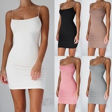 Club Party Sexy Women Solid Color Spaghetti Strap Sleeveless Bodycon Mini Dress