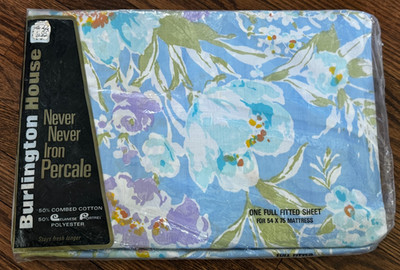 NOS Burlington House VTG Fitted Sheet Percale Porcelain Bouquet Mod USA FULL