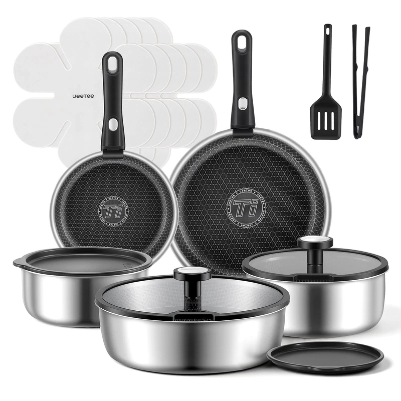 Jeetee Hybrid Tri-Ply Stainless Steel Cookware Set 18Pcs Pots And Pans Set Non
Opens in a new window