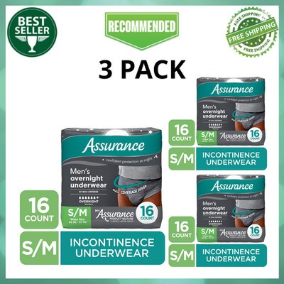 Assurance Men's Overnight Incontinence Underwear S/M 16 Count, 3 Pack
