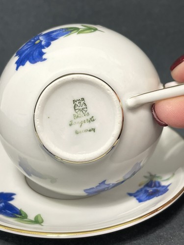 Vintage PMR Bavaria Jaeger collectible Tea Cup Saucer Set Blue Flower Gentian - Picture 6 of 7