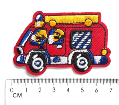 Aufnäher Feuerwehrwagen – Bestickt, Zum Aufbügeln Oder Aufnähen, 10,5x6,2cm