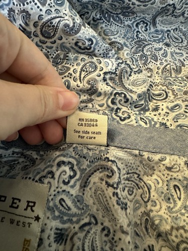 Roper Camicia Paisley Smalto Perla Bottoni a Scatto Western Rodeo Blu Beige Tan XL - Foto 10 di 11