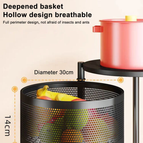Rotating Fruit Basket, 5-Tier Kitchen Storage Rack Shelf Carts on Rolling Wheels - Picture 8 of 17